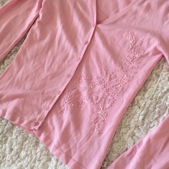 Vintage Ballet Pink Beaded Cardigan Sweater - Picture 2 of 6